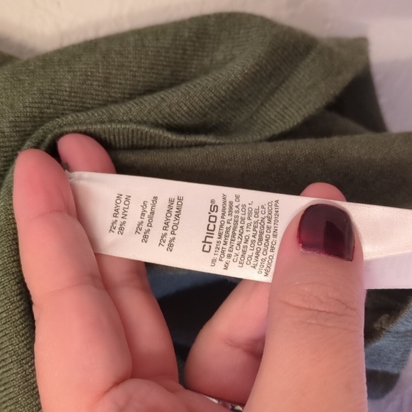 Chico's square neckline 3/4 sleeves soft Women's Olive Preppy Green Sweater XL - Picture 3 of 5